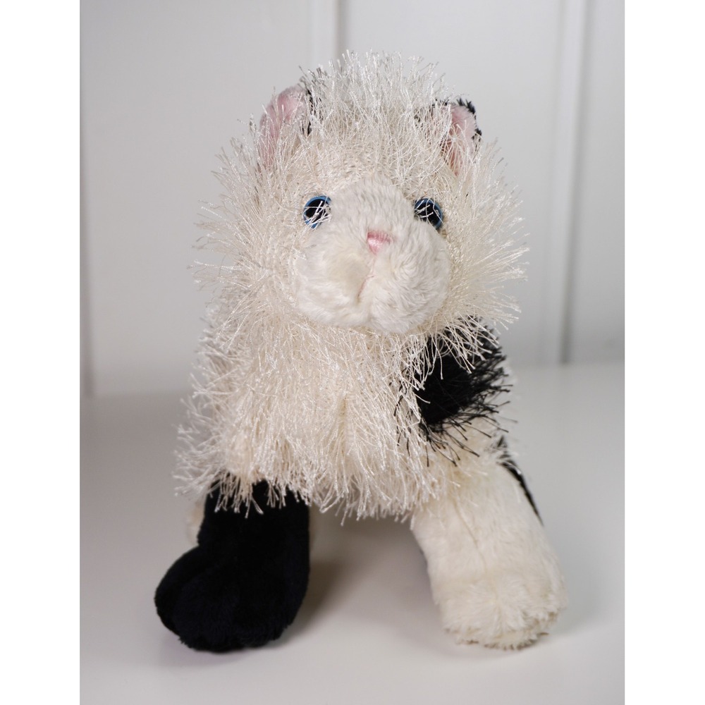 Webkinz Domino Cat Plush NO CODE HM334 Fuzzy Black White 8" Stuffed Animal